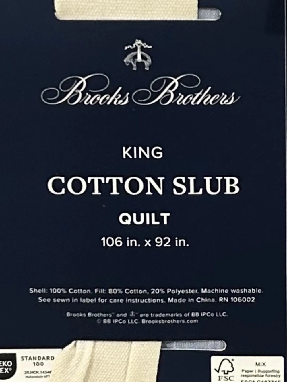 Brooks Brothers Blue King Cotton Slub Quilt 106”x92”